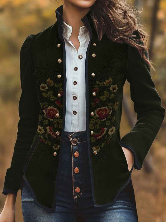 Elegant Embroidered Floral Blazer For Women