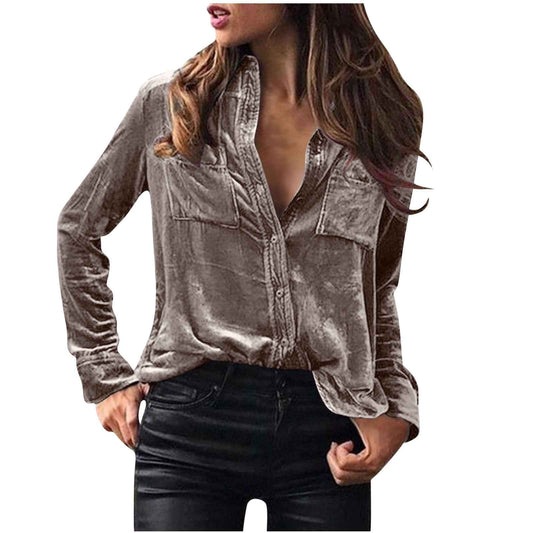 Elegant Long-sleeve Single-breasted Blouse For Women