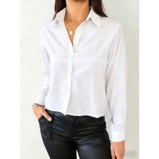 Solid-color Casual Loose-fit Long-sleeved Linen Shirt For Women