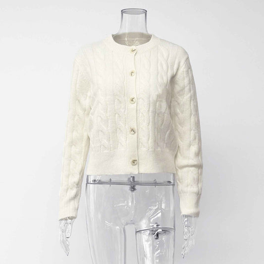 Embroidered Crewneck Cable-Knit AutumnWinter SweaterBlouse