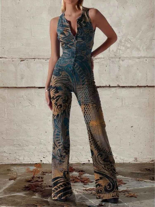 Fashionable Printed Womens Sexy Off-Shoulder Sleeveless Jumpsuit