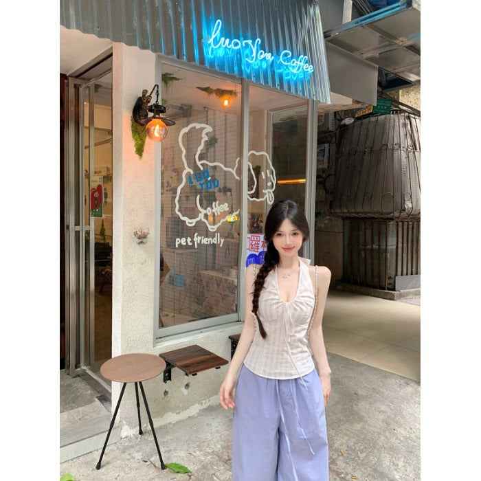 Womens French-style Halter-Neck Striped Camisole