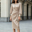 Elegant Light Luxury Satin Puff Sleeve Waist Dress