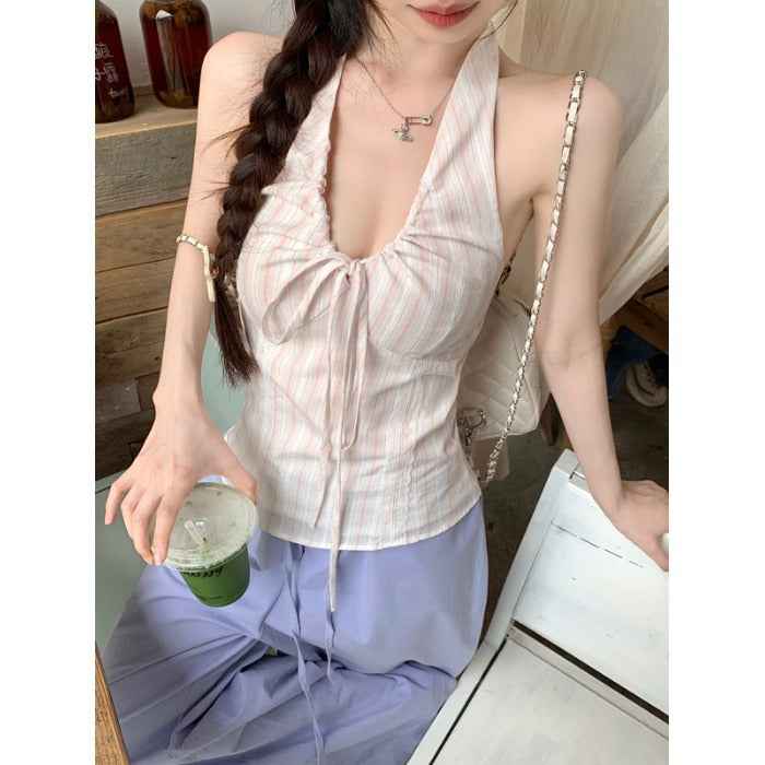 Womens French-style Halter-Neck Striped Camisole