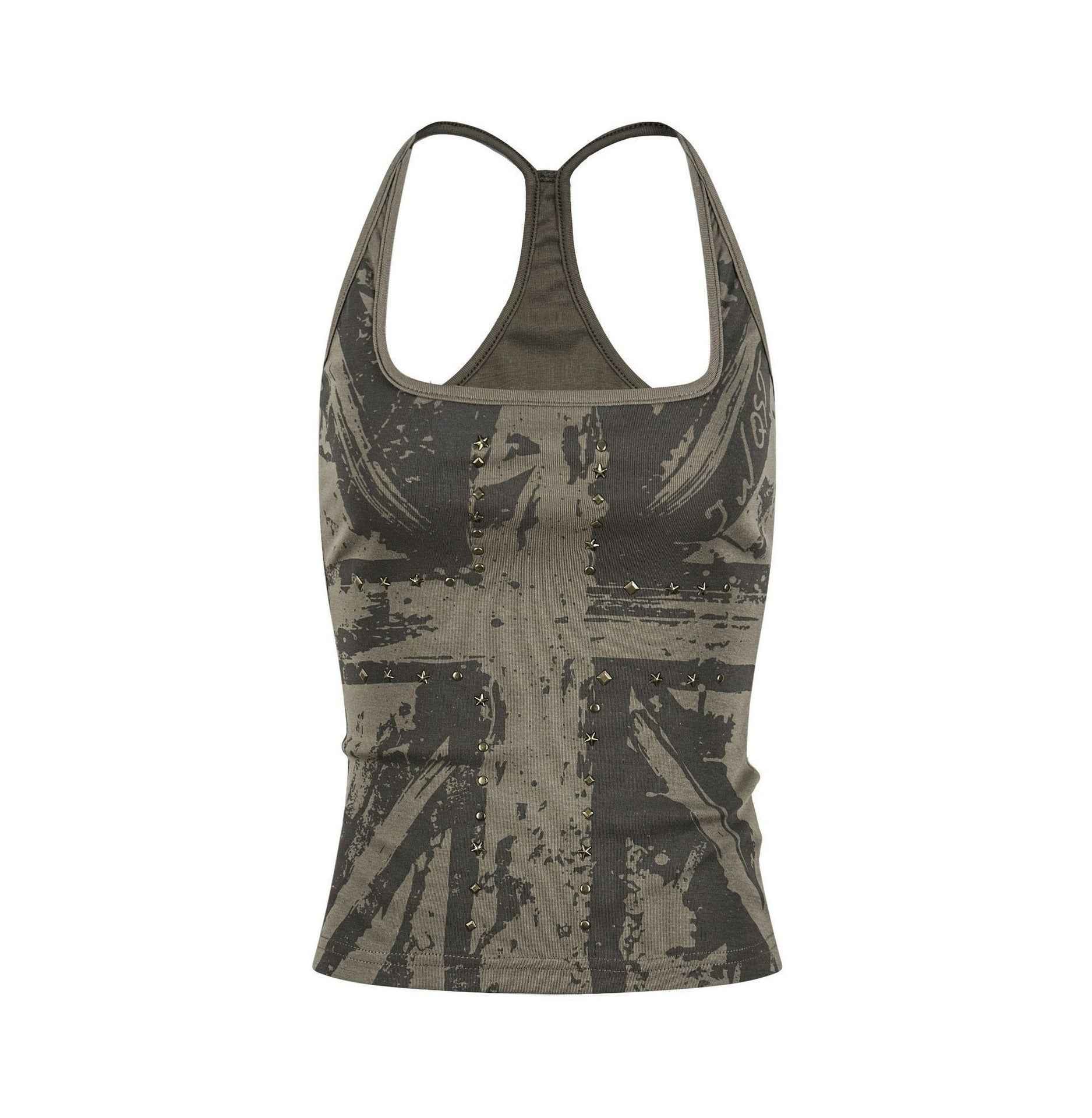 Cross-printed Studded Halter Vest Figure-hugging Sexy Sleeveless Top
