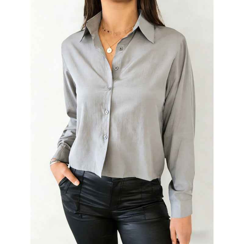 Solid-color Casual Loose-fit Long-sleeved Linen Shirt For Women