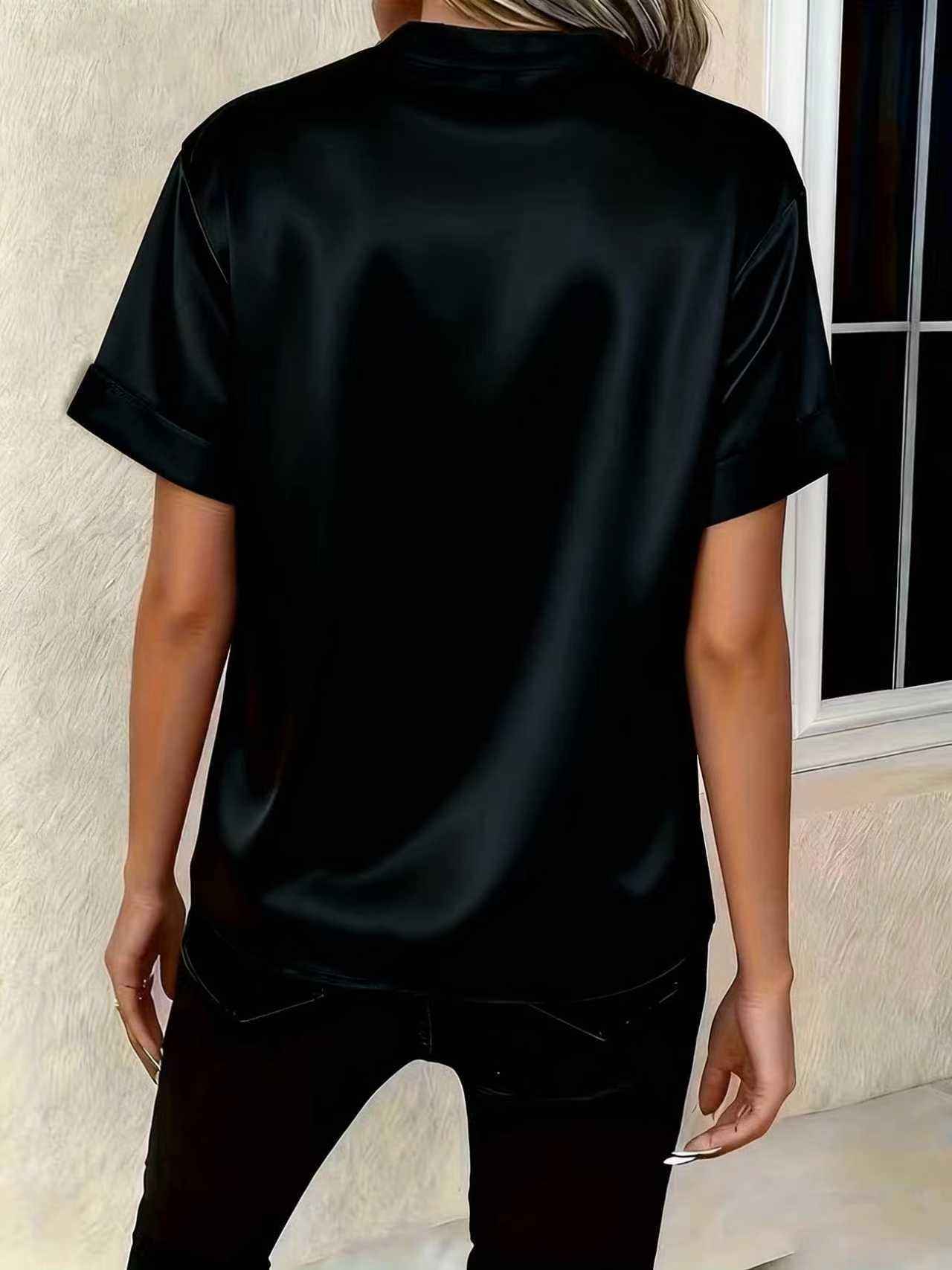 Women's Spring & Summer Blouse, Minimalist Elegant Versatile V-Neck Loose Fit Shirt For Women