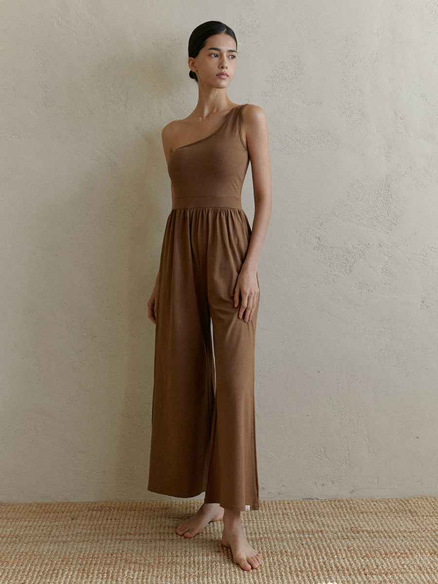 Women's Diagonal Shoulder Strap Yoga Jumpsuit