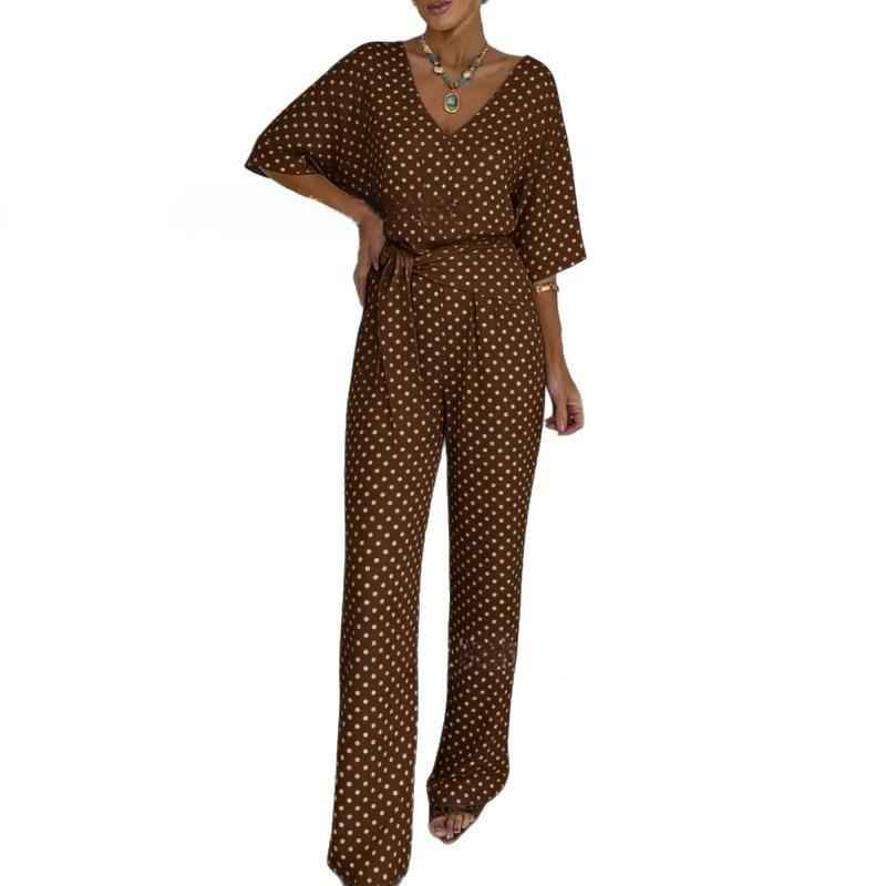 Solid-color V-neck Casual Mid-length Sleeve Dress With Belt