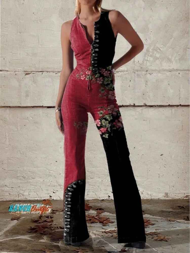 Fashionable Printed Womens Sexy Off-Shoulder Sleeveless Jumpsuit