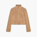 Spring Short Suede Jackets Women Brown Stand Collar Zip