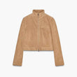 Spring Short Suede Jackets Women Brown Stand Collar Zip