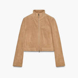 Spring Short Suede Jackets Women Brown Stand Collar Zip
