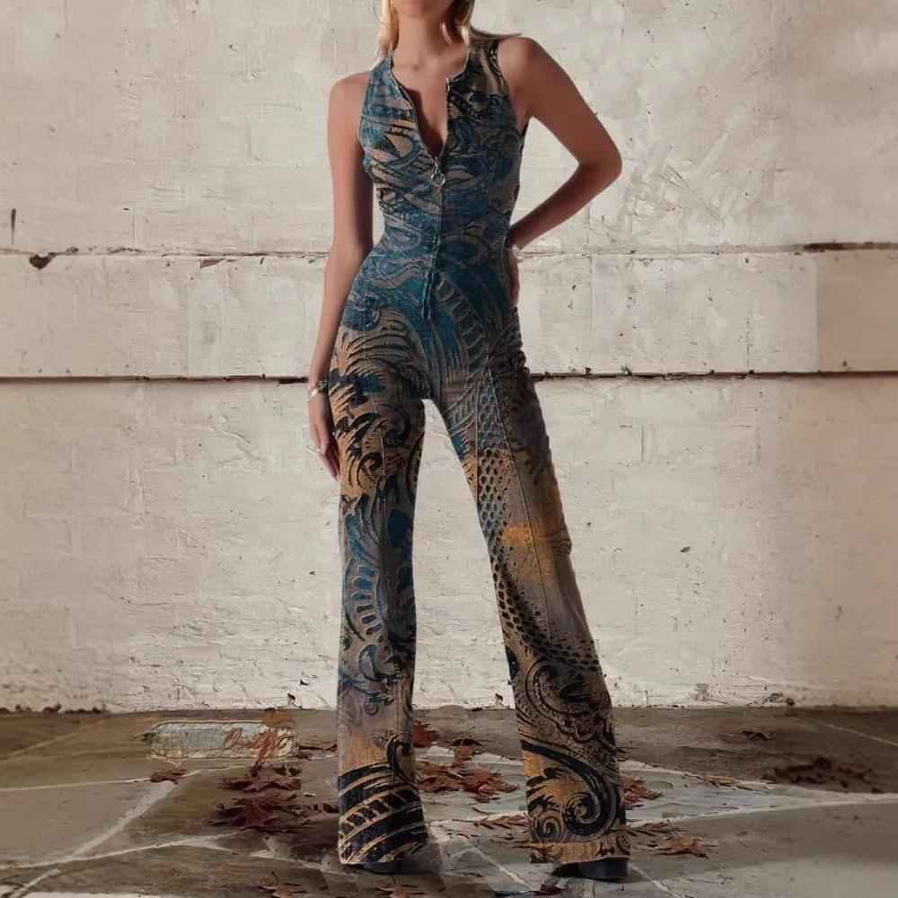 Fashionable Printed Womens Sexy Off-Shoulder Sleeveless Jumpsuit