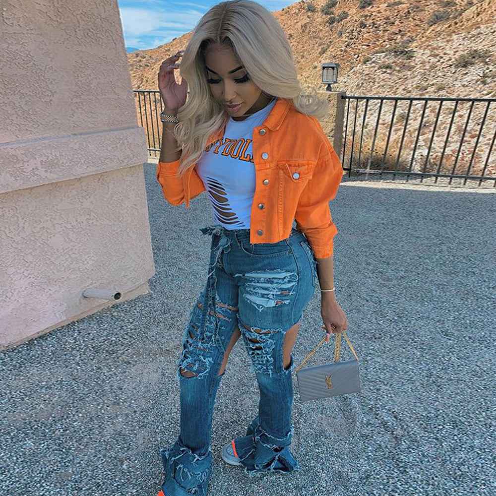 Jacket Women Streetwear Denim Jacket Women Outwear Bodycon Jeans Jackets Women Coat Casual Ladies Cropped Jackets