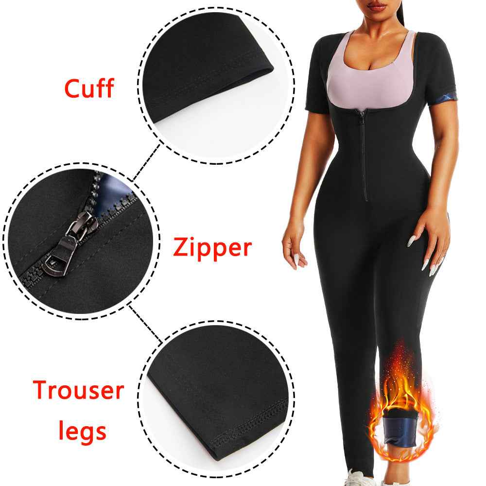Women's Sauna Suit Short Sleeve Jumpsuit, Sweat Enhancer Workout Shapewear, Corset Waist Trainer For Body Sculpting