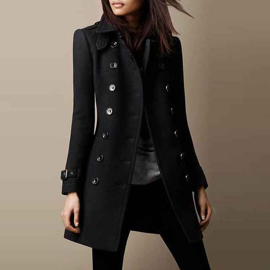 Streetwear Women Jackets Lined Double-breasted Ladies Loose Wool Overcoat Elegant Lapel Solid Pocketed Coats For Autumn Winter