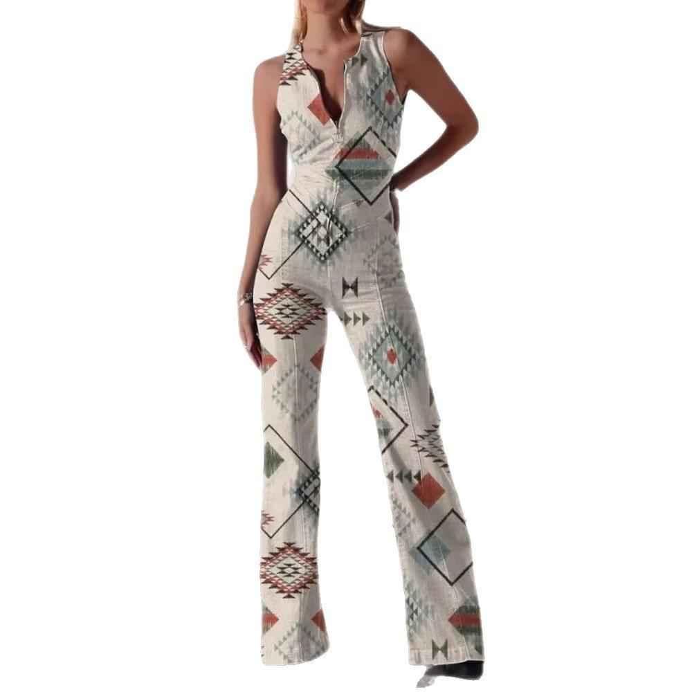 Fashionable Printed Womens Sexy Off-Shoulder Sleeveless Jumpsuit