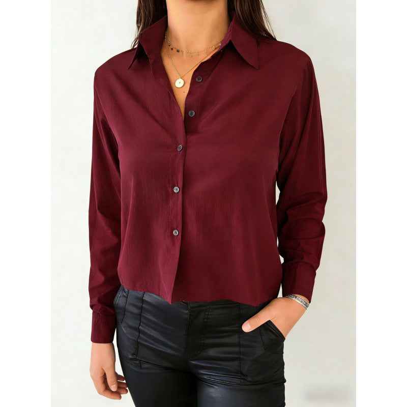 Solid-color Casual Loose-fit Long-sleeved Linen Shirt For Women