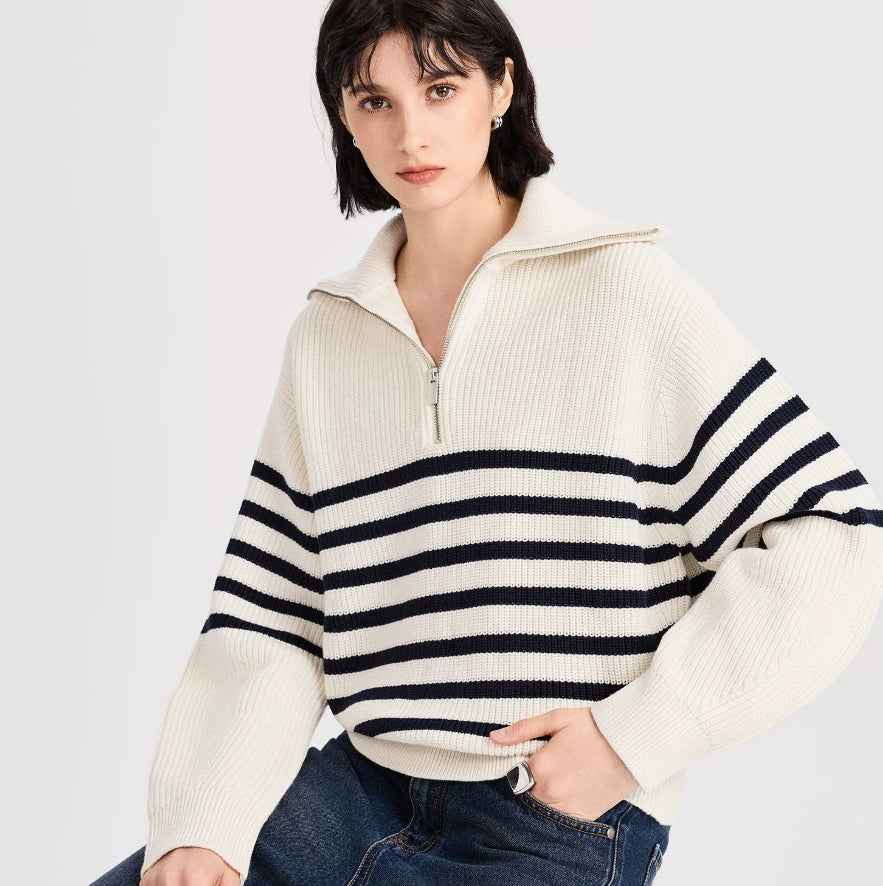 Women's Heavyweight Navy Striped Sweater