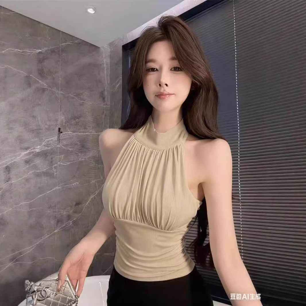 Womens Fashionable And Sexy Halter-Neck Slim-Fit Top