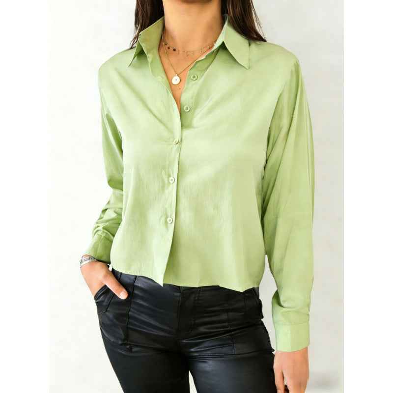 Solid-color Casual Loose-fit Long-sleeved Linen Shirt For Women