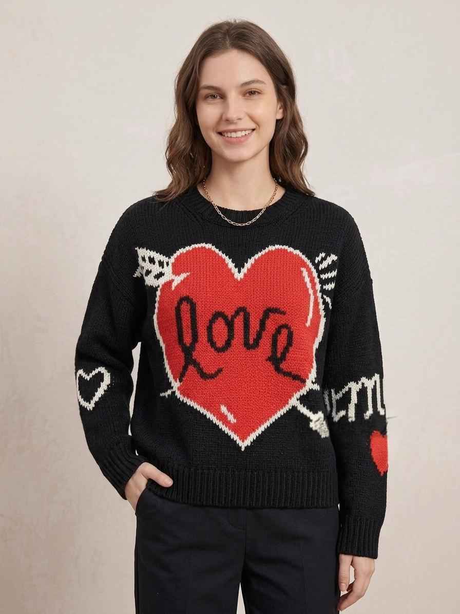 New Heart-pattern Long-sleeve Knit Sweater