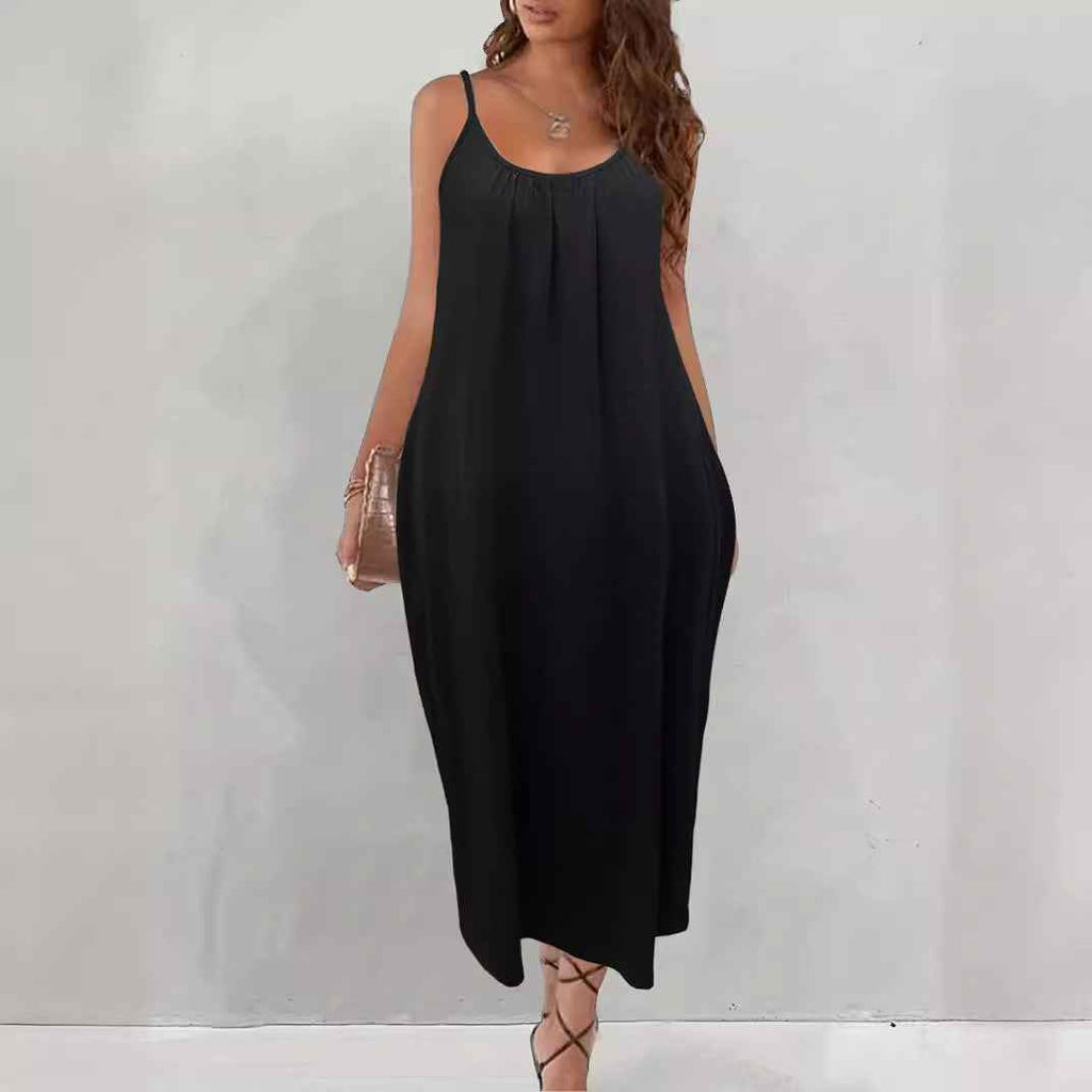 V-neck Casual Loose-fit Laid-back Summer Slimming Slip Dress