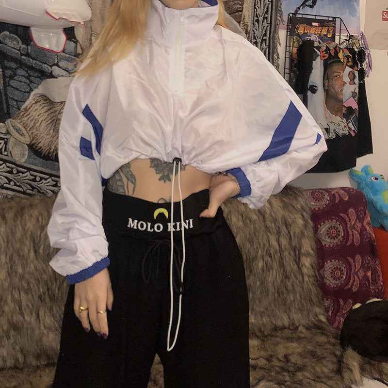 Street hip hop hoodie woman loose stand collar matching coat