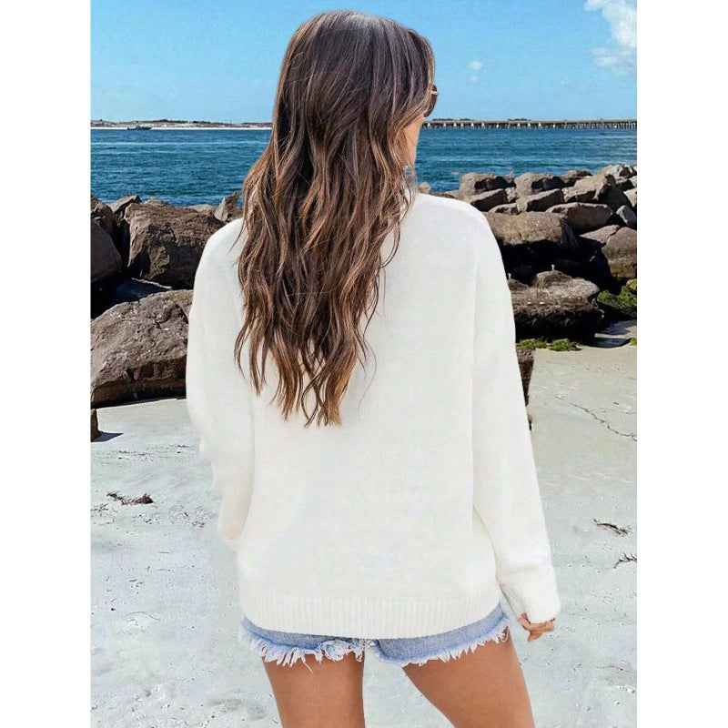 Womens Retro Loose Crew-Neck Pullover Sweater