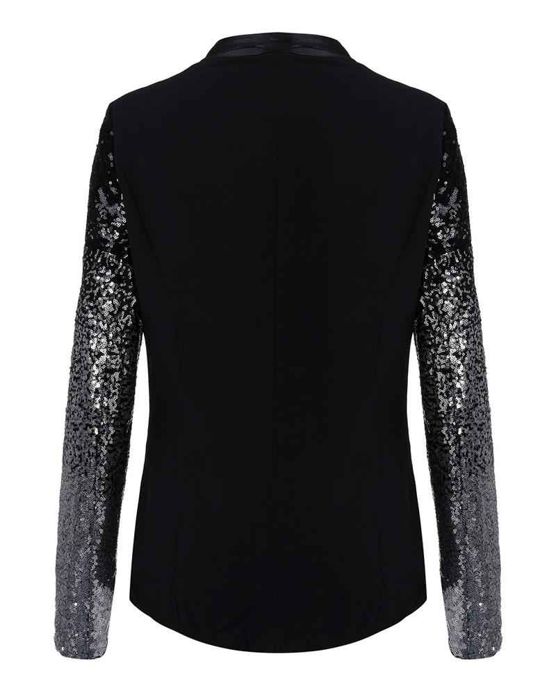 Women Thin Jacket Coat Spring Autumn Long Sleeve Lapel Fashion Silver Black Sequin Elegant Slim Work Blazers Suit feminino