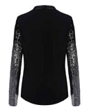 Women Thin Jacket Coat Spring Autumn Long Sleeve Lapel Fashion Silver Black Sequin Elegant Slim Work Blazers Suit feminino