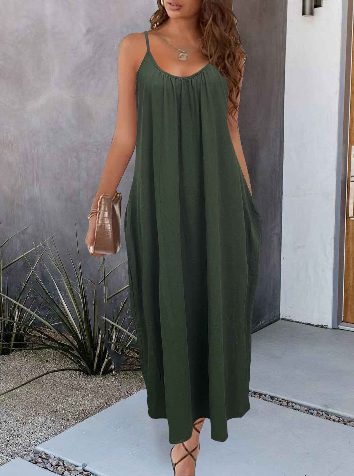 V-neck Casual Loose-fit Laid-back Summer Slimming Slip Dress