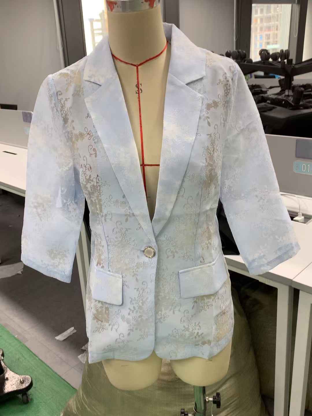 Jacquard Cropped-sleeve Blazer For Women