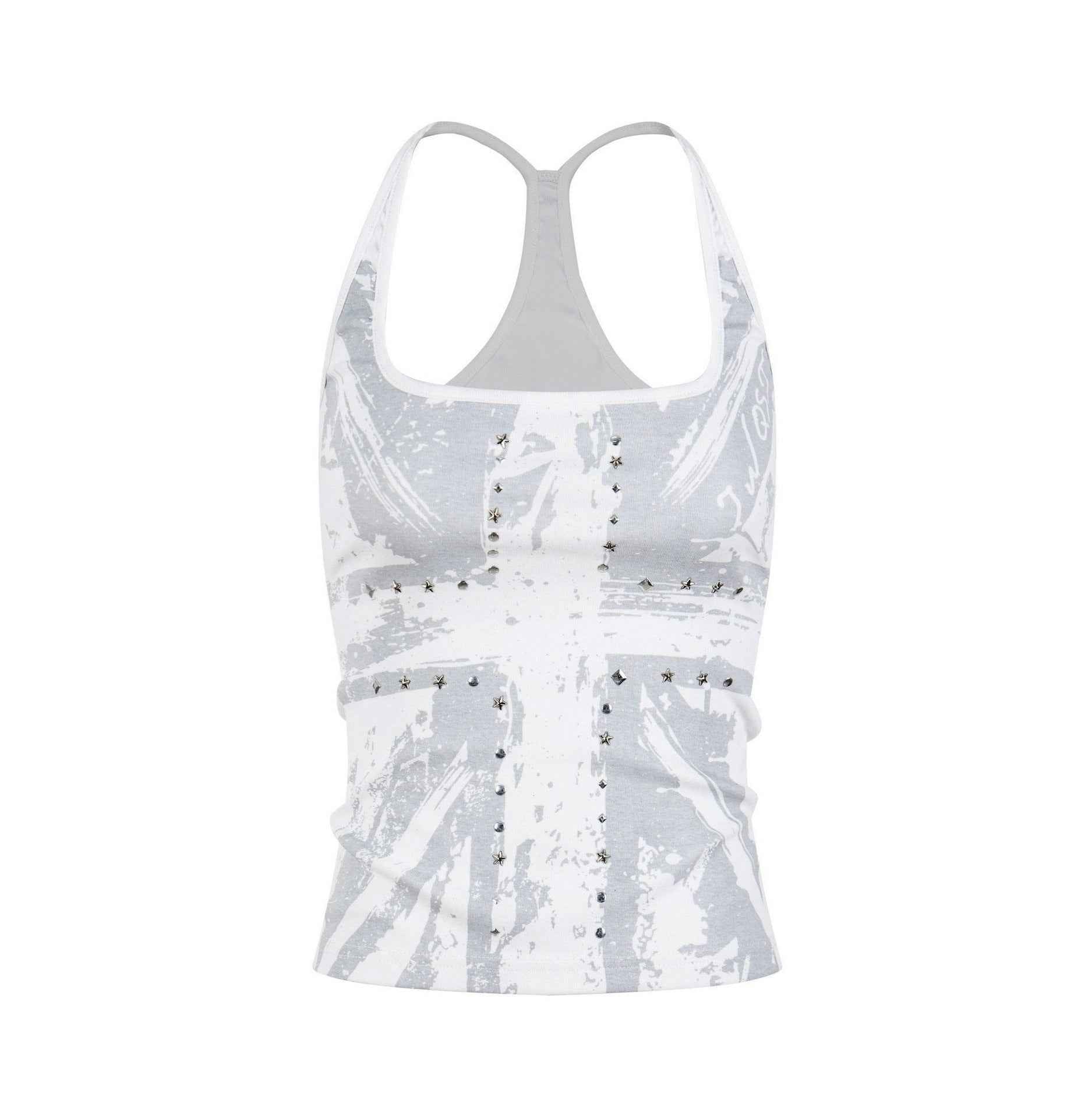 Cross-printed Studded Halter Vest Figure-hugging Sexy Sleeveless Top