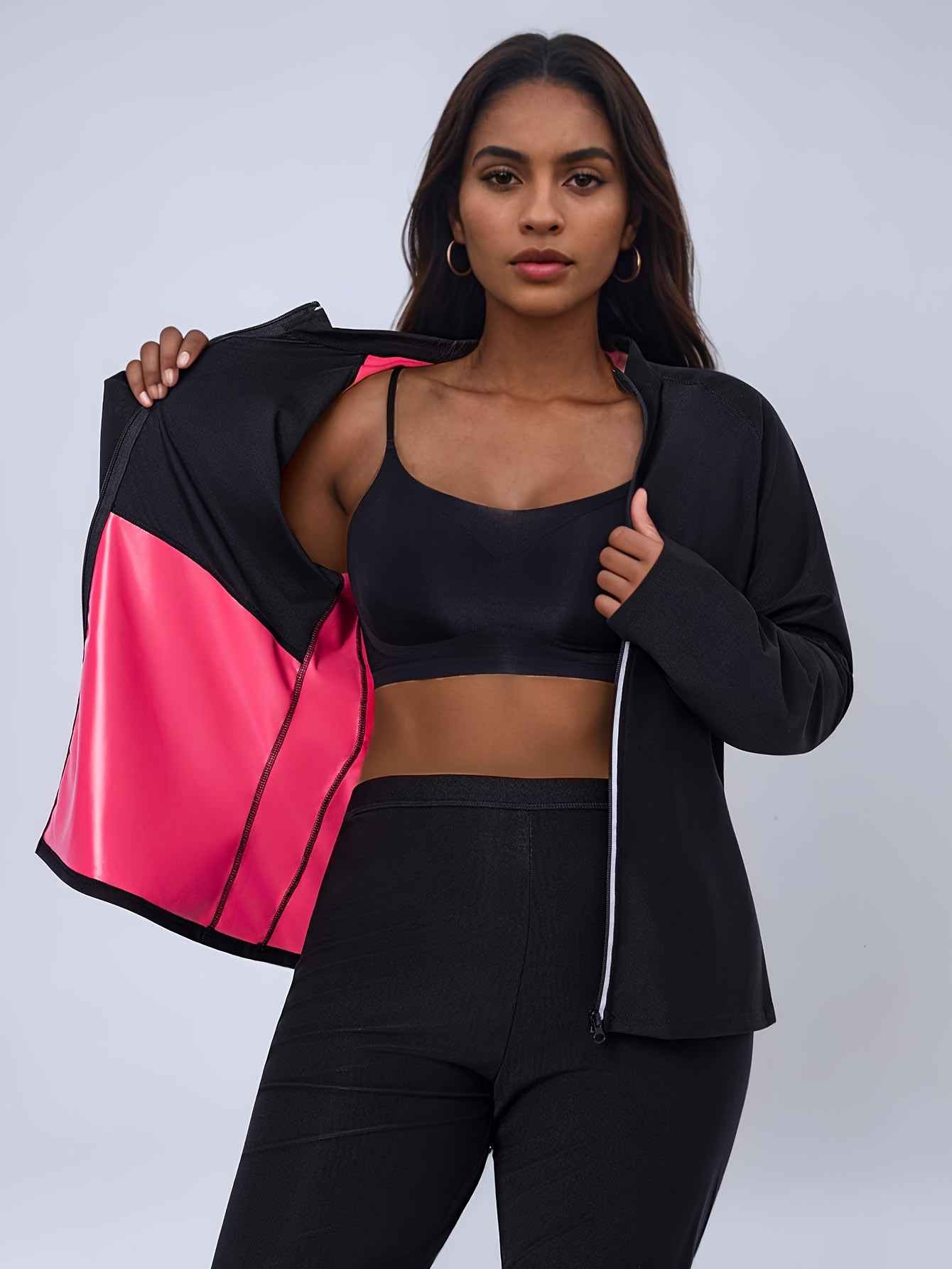 Sauna Jackets For Women Long Sleeves Sweat Suit Weight Loss Shirt Zipper Workout Gym Exercise Body Shaper