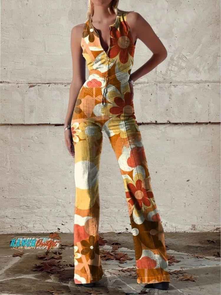 Fashionable Printed Womens Sexy Off-Shoulder Sleeveless Jumpsuit