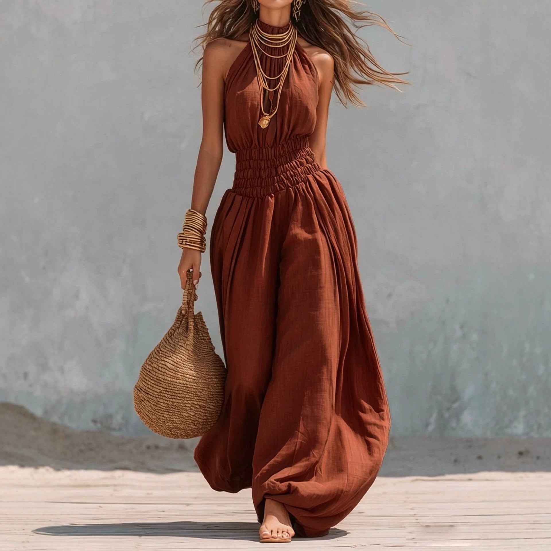 Stylish Sleeveless Halter Jumpsuit For Women