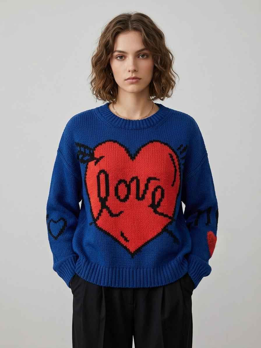 New Heart-pattern Long-sleeve Knit Sweater