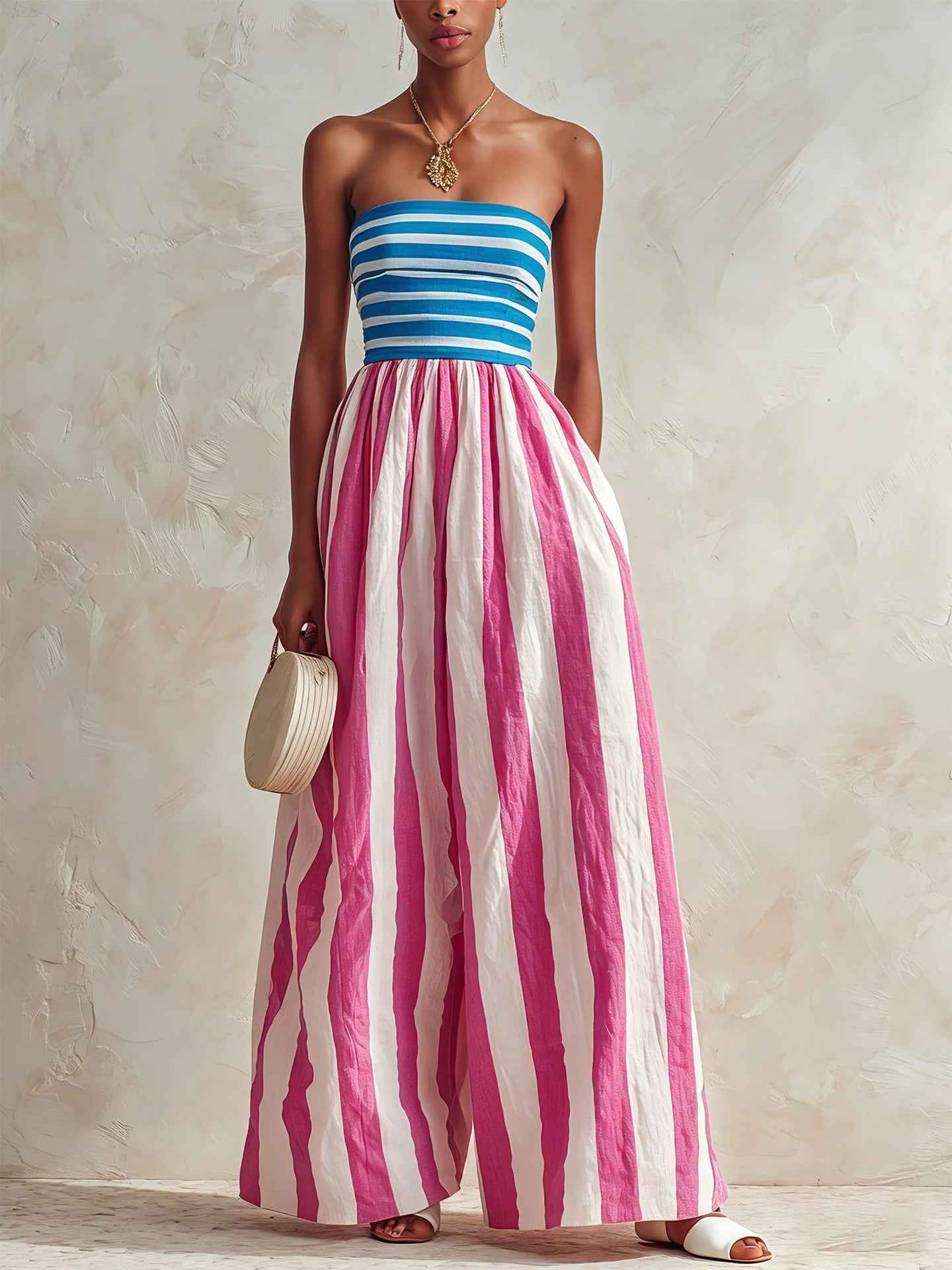 Summer Fashion Off-shoulder Elegant Striped Jumpsuit For Women