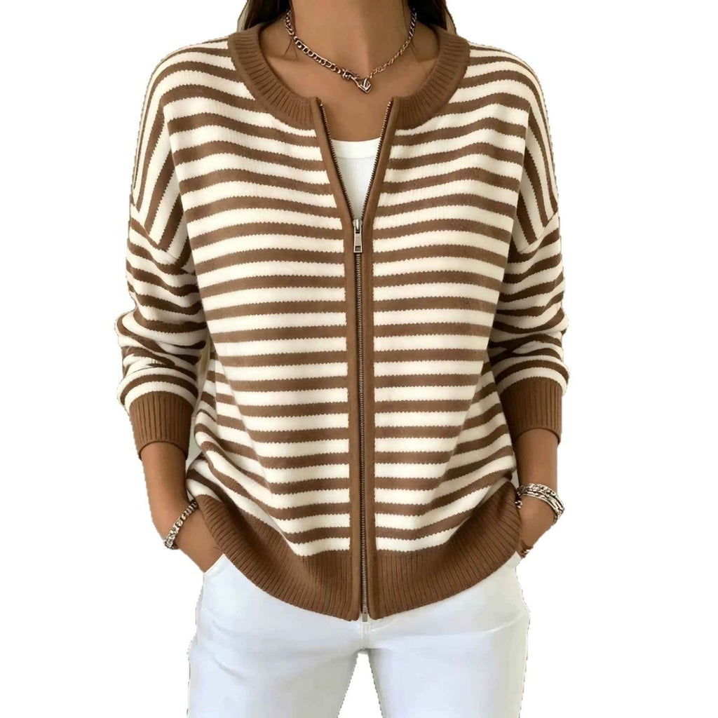 Womens Striped Knitted Cardigan With Zipper