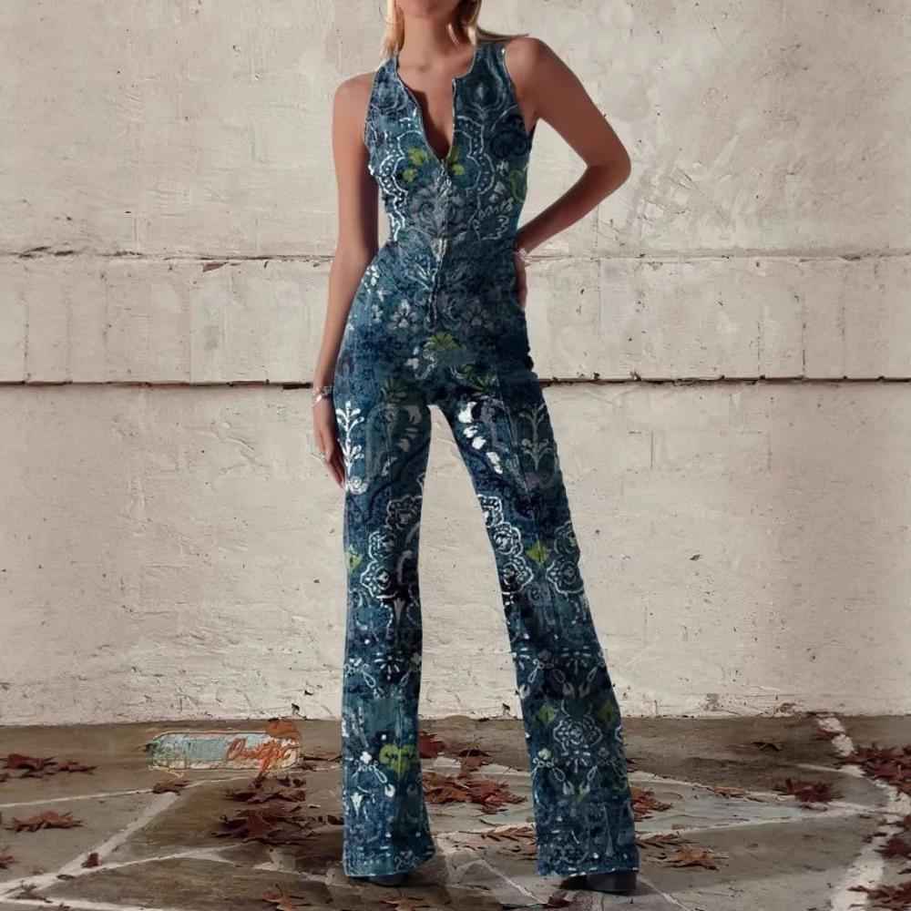 Fashionable Printed Womens Sexy Off-Shoulder Sleeveless Jumpsuit