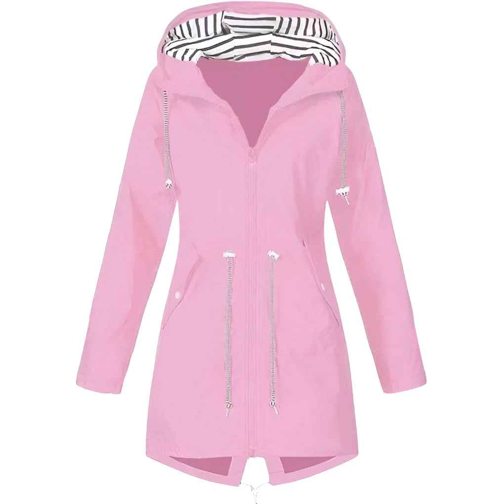 Womens Waterproof Raincoat Casual Basic Outdoors Drawstring Trench Lightweight Drawstring Jackets Hiking Clothes For Women