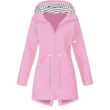 Womens Waterproof Raincoat Casual Basic Outdoors Drawstring Trench Lightweight Drawstring Jackets Hiking Clothes For Women