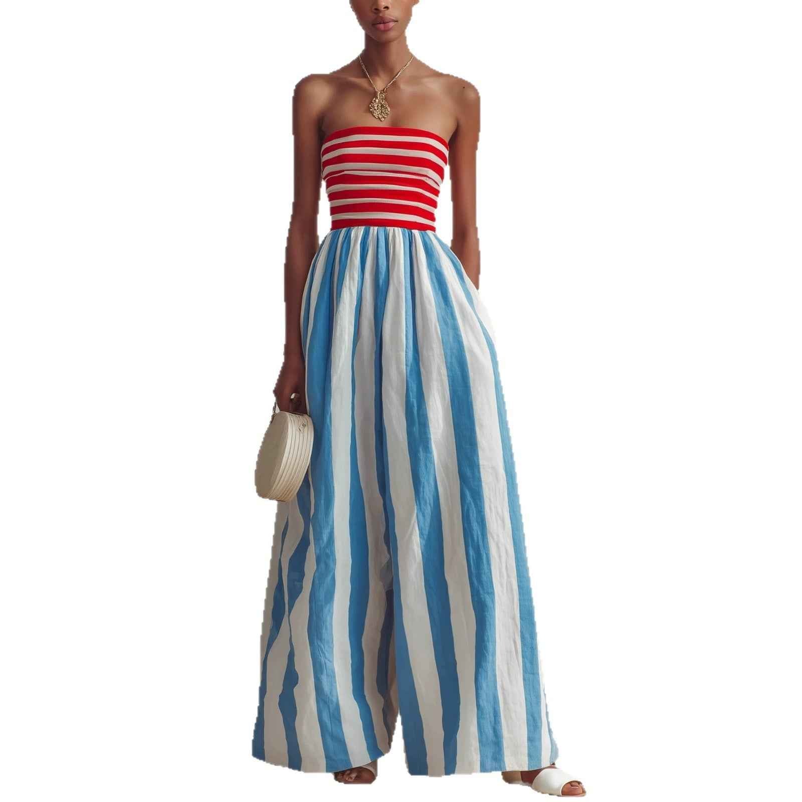 Summer Fashion Off-shoulder Elegant Striped Jumpsuit For Women