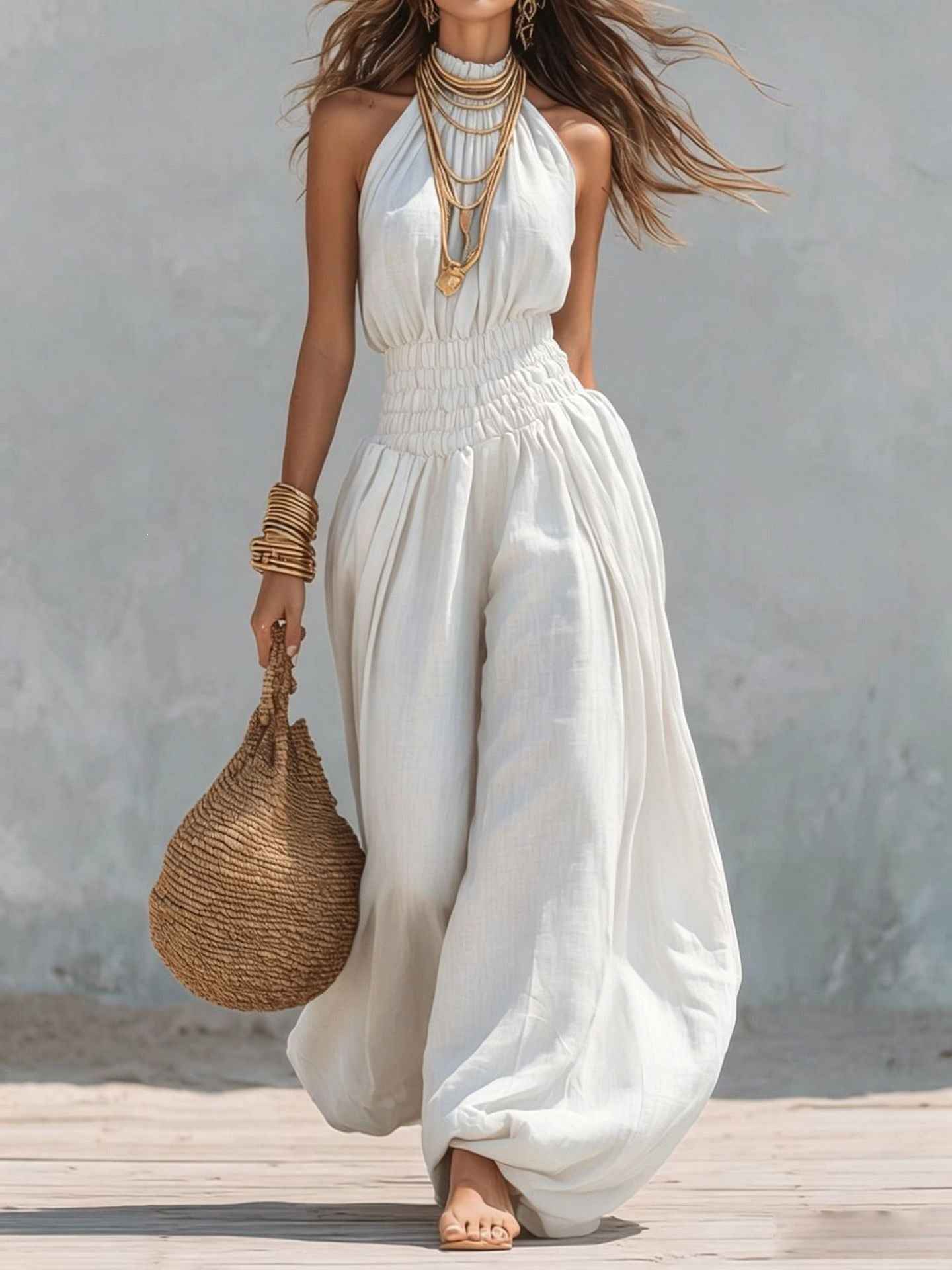 Stylish Sleeveless Halter Jumpsuit For Women