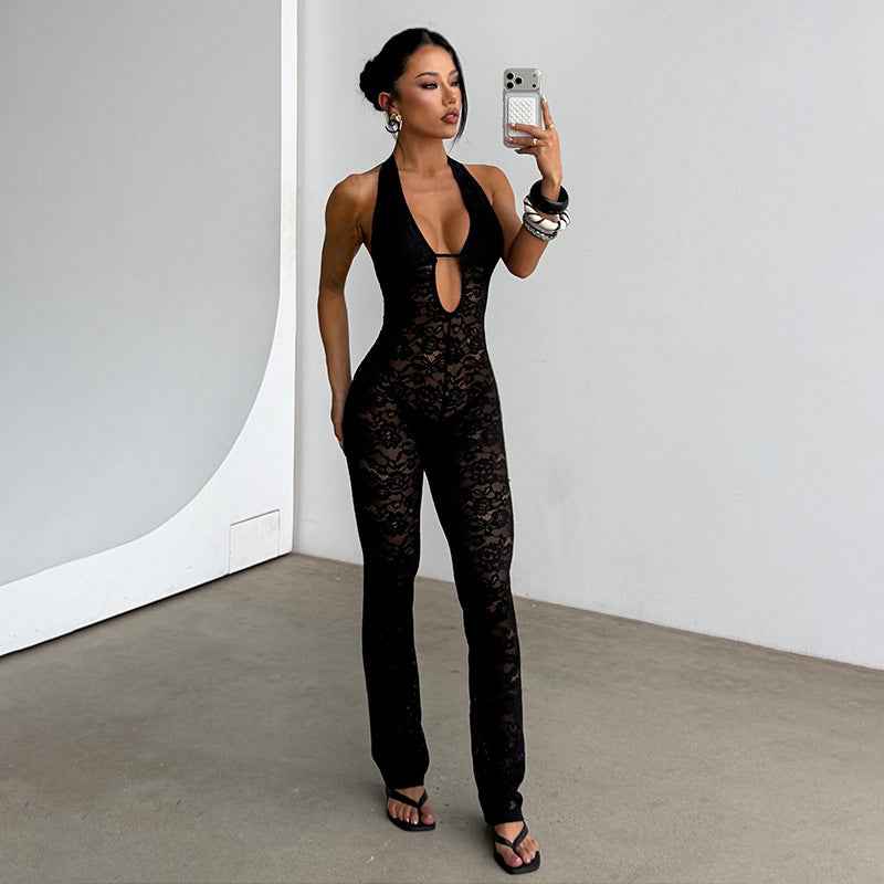 Slimming Lace Halter Jumpsuit For Women