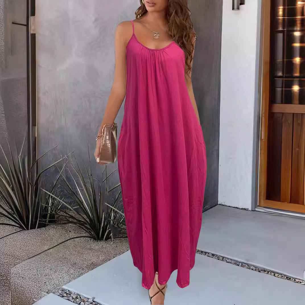 V-neck Casual Loose-fit Laid-back Summer Slimming Slip Dress