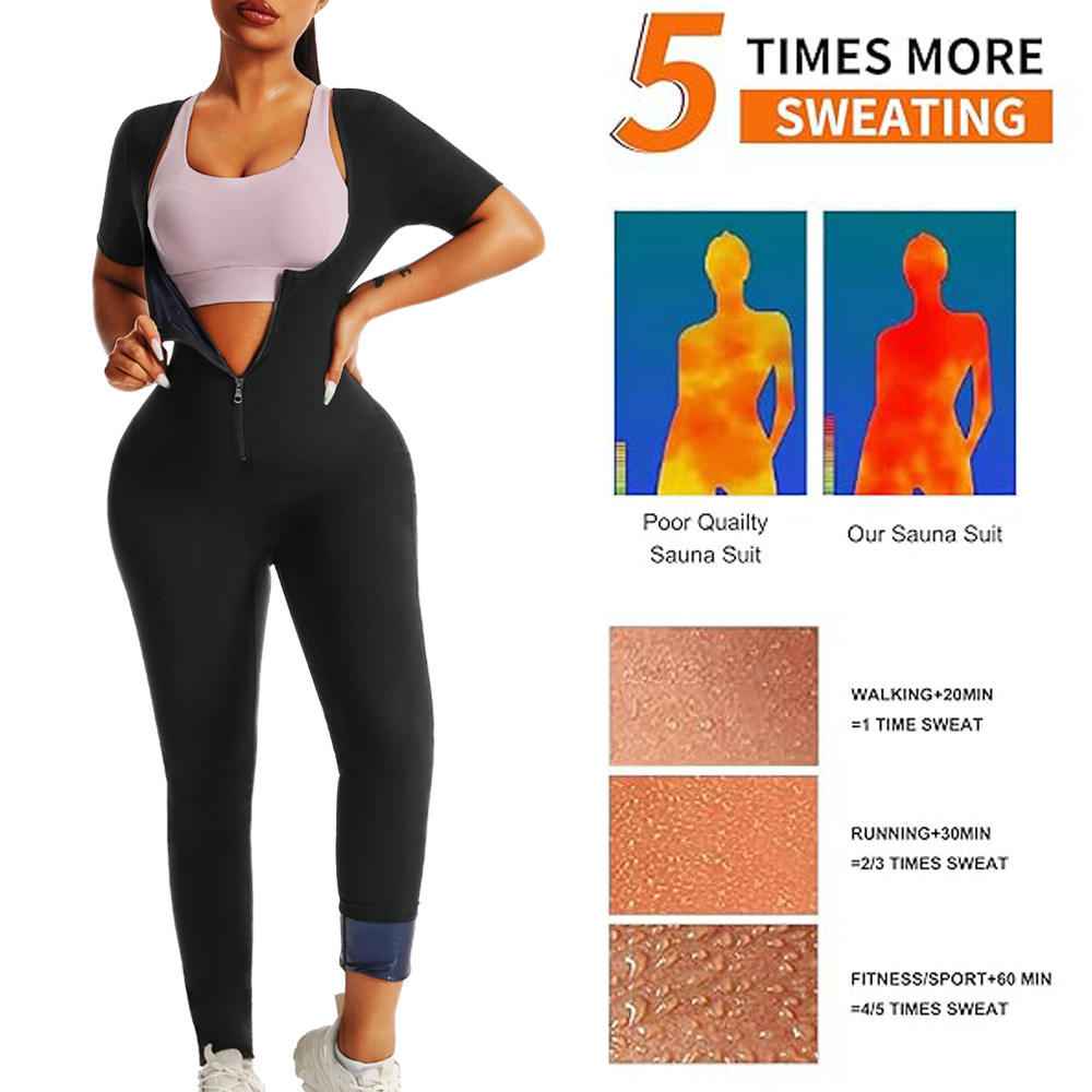 Women's Sauna Suit Short Sleeve Jumpsuit, Sweat Enhancer Workout Shapewear, Corset Waist Trainer For Body Sculpting