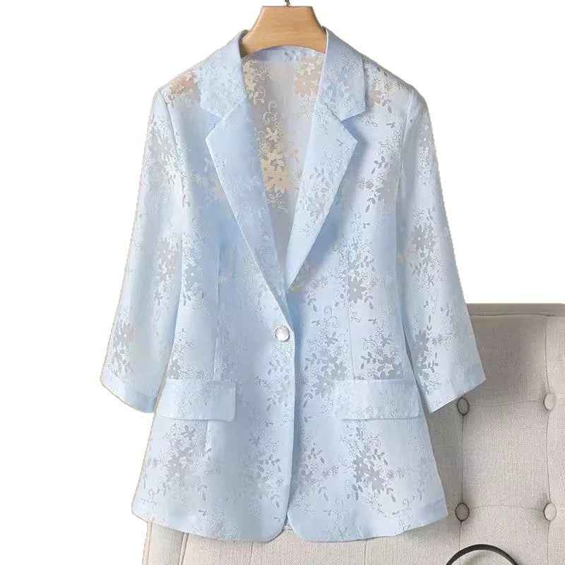 Jacquard Cropped-sleeve Blazer For Women